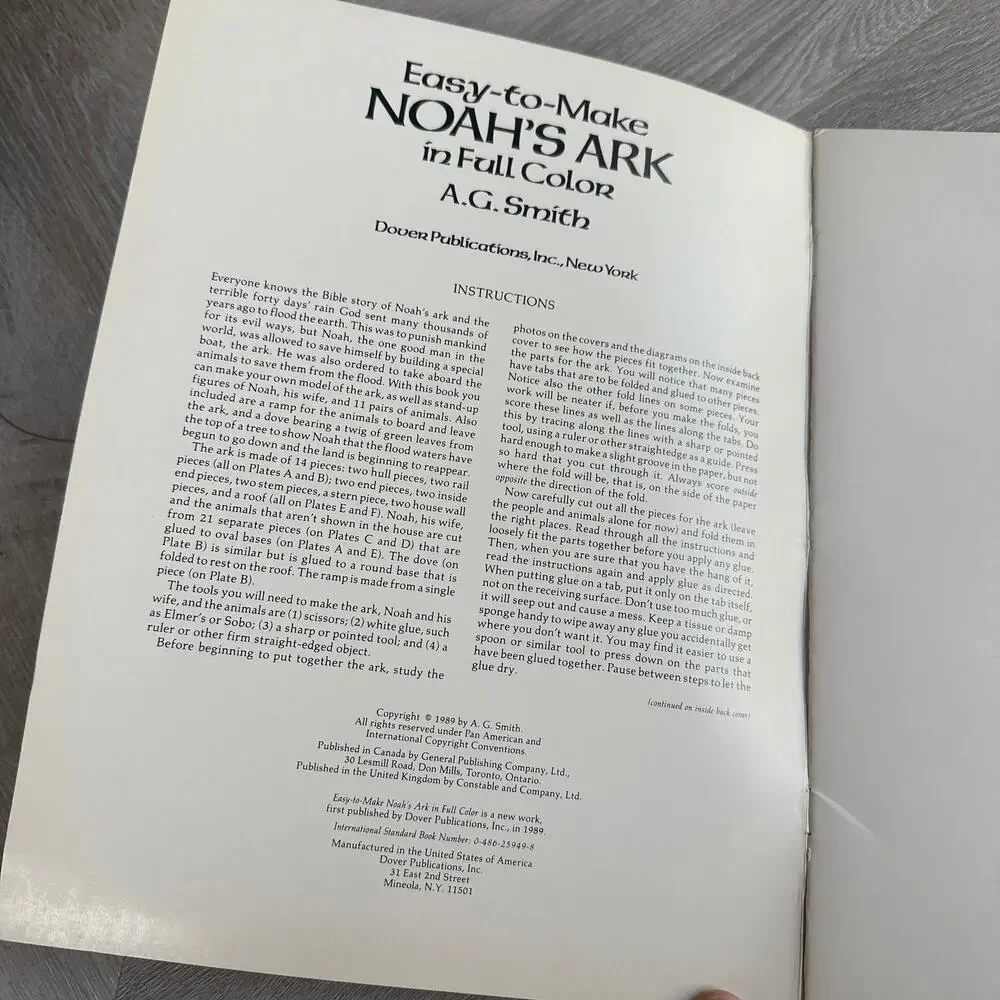 Easy to Make Noah's Ark A.G. Smith Paper Dolls Craft Book Vintage 1989